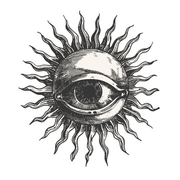 Esoteric eye, Vintage engraved illustration isolated on white