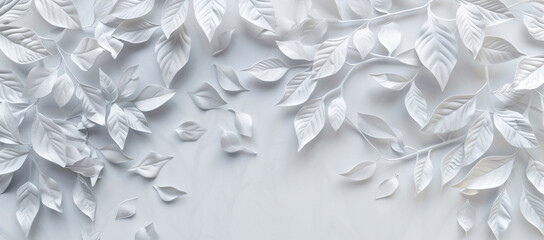 3D wallpaper white background with leaves pattern, high detailed in the style of leaves.


