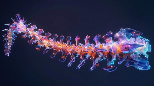 Detailed illustration of the human spine with an emphasis on back pain and poor posture