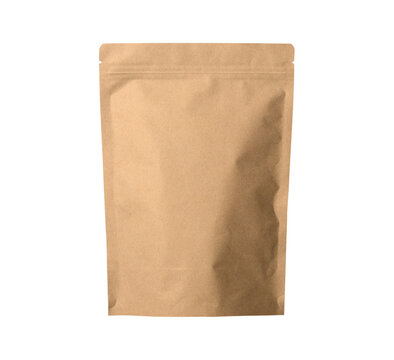 Kraft paper pouch mock up for snack. Blank craft coffee bean pack mock up on isolated white background