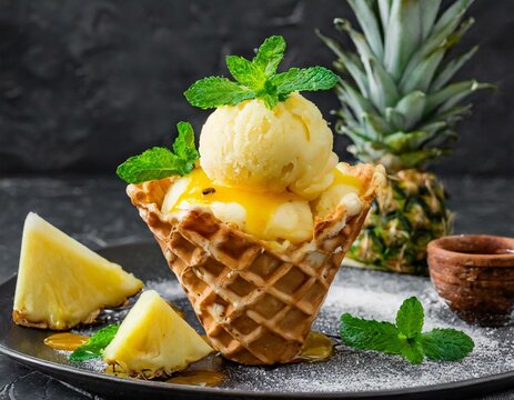 Ananaseis in der Waffel