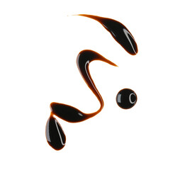 Elegant line of brown liquid sauce with drop isolated on white, top view, clipping path. PNG