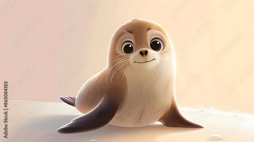 Wall mural Cute seal cartoon animal design flat vector illustration isolated on white background. 