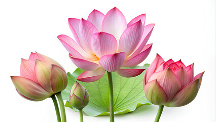 Obraz premium Lotus buds and blooming lotus, isolate on white