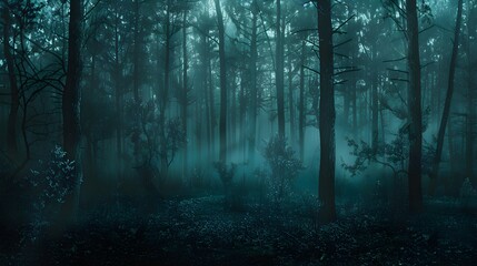 Fototapeta premium night in the forest,fog in the forest,generative ai