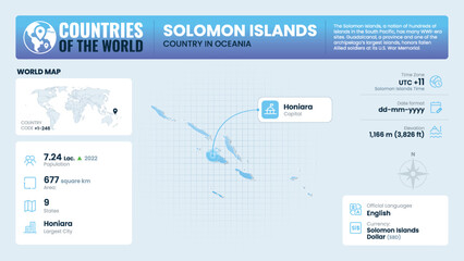 Obraz premium Solomon Islands Map Detailed Insights on Geography, Population and Key Facts-Vector Design