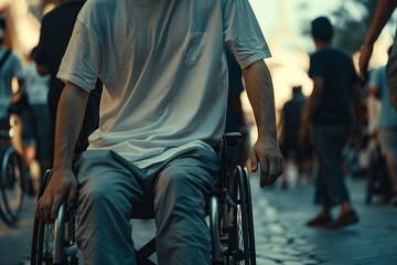 Obraz premium AI generated photo of lonely disabled young person on wheelchair