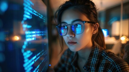 The woman coding at computer