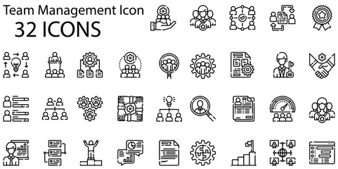 Set of team management icons. Line art style icons bundle. vector illustration