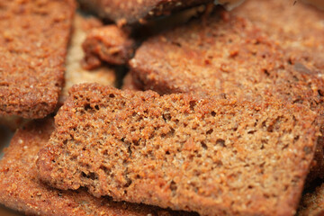 Fried bread crackers close-up. Selective focus