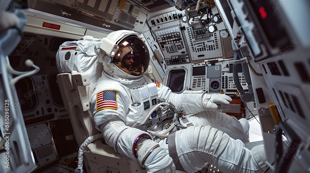 Poster Astronaut Experiencing Zero Gravity Inside Spacecraft Cabin