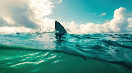 Naklejka premium The shark fin in ocean