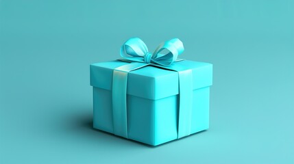 Obraz premium A square gift box with a ribbon on a solid blue background.