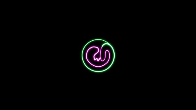 Neon embryo child icon animation in line style. A human baby in the womb 4k video.