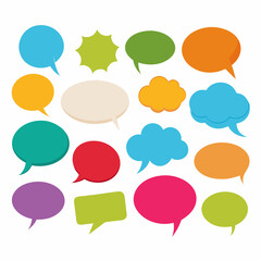 A variety of colorful speech bubbles appearing on a white backdrop