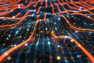 An abstract image illustrating the concept of artificial intelligence. Against the backdrop of a global network, light streams are visible, symbolizing the flow of information, data processing, and an