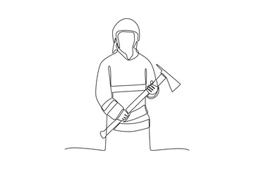 Single continuous line drawing of firefighters use axes to help with their work. Professional work job occupation. Minimalism concept one line draw graphic design vector illustration
