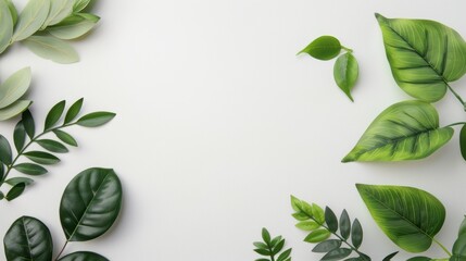 A clean and modern design featuring a white background with a subtle foliage border, perfect for adding a touch of nature to your projects. The image provides ample copy space for customization.