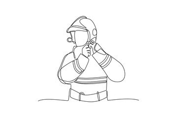 Single continuous line drawing of firefighters use helmets as a procedure in rescue missions. Professional work job occupation. Minimalism concept one line draw graphic design vector illustration