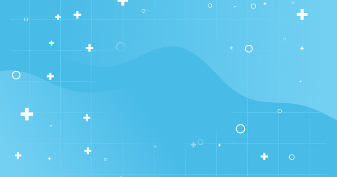 Bright light blue dynamic medical fluid abstract background. Geometric shapes crosses wavy liquid morphic. Minimal kids style Square notebook pattern. Back to school. Dental care banner. Dotted 
 line