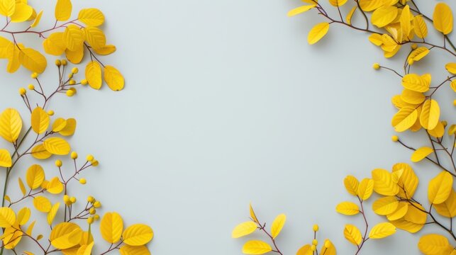 A minimalist border of yellow foliage encloses the image, creating a fresh and natural frame. The ample copy space allows for easy customization for various projects.