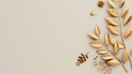 A sophisticated border of gold foliage elegantly frames a blank space, offering ample room for text or graphics. The minimalist design adds a touch of luxury and class to any project.