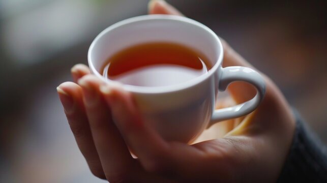 A close-up of a hand holding a cup of tea, symbolizing the comfort and support provided during the recovery process.