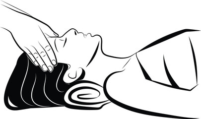 Woman Physiotherapy, Head massage to a woman in a spa salon. The masseur massages the head, hair, scalp, face