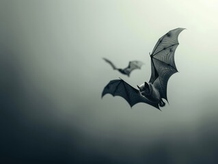 Fototapeta premium Mysterious Bats Flying in Dark Foggy Sky - Wildlife Nocturnal Creatures in Motion