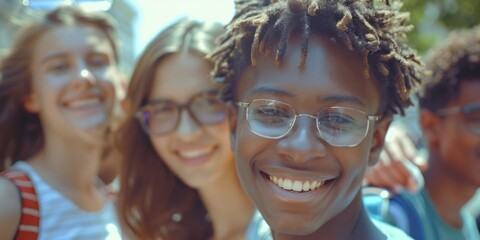 Group of friends or family members standing together, possibly at an event or party