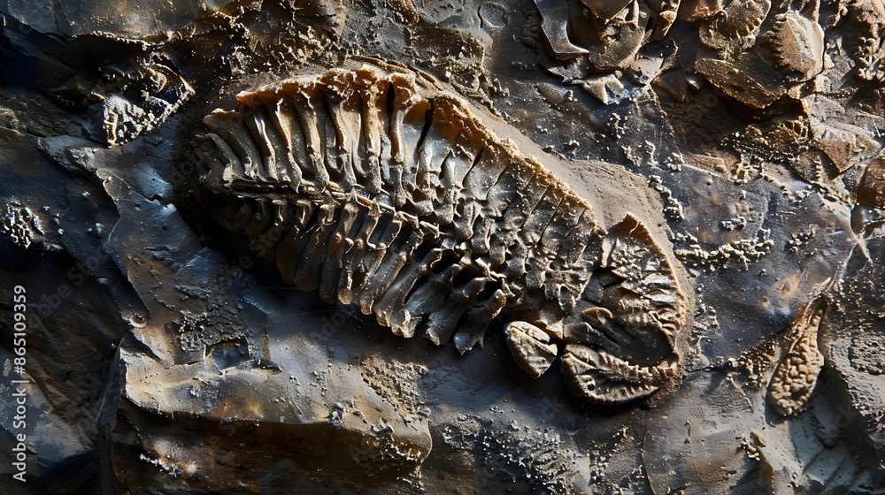 Poster Detailed Fossil Embedded in Sedimentary Rock Texture