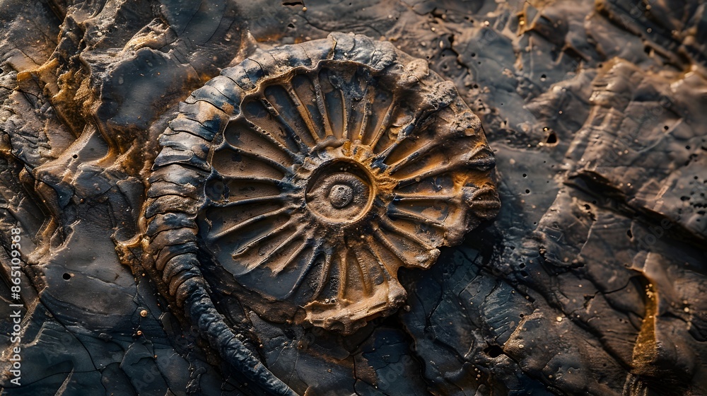 Poster detailed fossil embedded in sedimentary rock surface texture