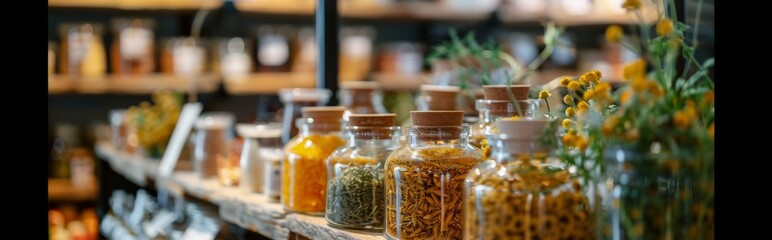 Fototapeta premium Discover our Herbal Apothecary Jars with Dried Flowers, Spices, and Natures Remedies for holistic wellness
