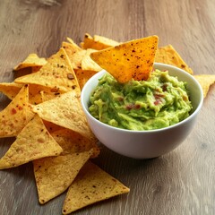 Mexican traditional food guacamole with nachos in plate