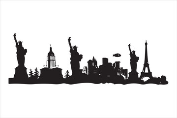 Obraz premium Eiffel Tower 🗼, Statue of Liberty 🗽, Big Ben 🕰️, Colosseum 🏛️, Great Wall of China 🏯, Taj Mahal 🕌, Sydney Opera House 🎭, Pyramids of Giza 🏜️, Leaning Tower of Pisa 🏰, Mount Fuji 🗻, Machu Pic