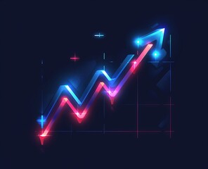 Colorful neon uptrend graph representing financial growth and success