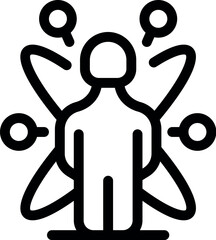 Line icon of a manager surrounded by tasks, representing the concept of work management