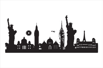 Naklejka premium Eiffel Tower 🗼, Statue of Liberty 🗽, Big Ben 🕰️, Colosseum 🏛️, Great Wall of China 🏯, Taj Mahal 🕌, Sydney Opera House 🎭, Pyramids of Giza 🏜️, Leaning Tower of Pisa 🏰, Mount Fuji 🗻, Machu Pic