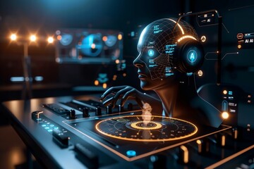 AI-powered robot in a futuristic control room, showcasing the integration and advanced capabilities of artificial intelligence in modern robotics and technology.