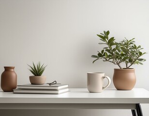 Obraz premium work space with white and clean wall paint nuances