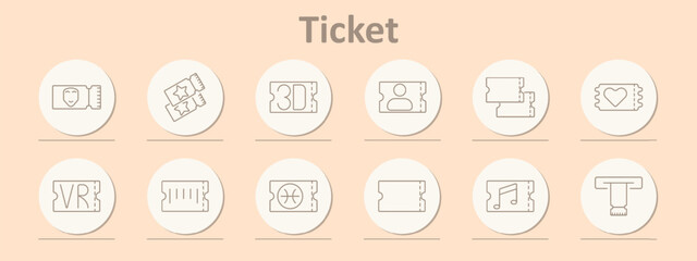 Ticket set icon. Theatre, stars, 3D, identification, love, VR, admission, sports, music, event, access, entertainment.