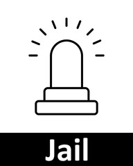Jail icons set. Document, bat, star, tag, cell, TV, chart, badge, alarm, suitcase, grid. Line icons on beige background