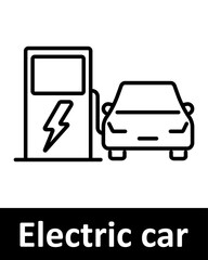 Electric car icons set. Battery, charger, lightning, plug, speed, home, vehicle, station, green energy, eco, fast charging. Line icons on beige background