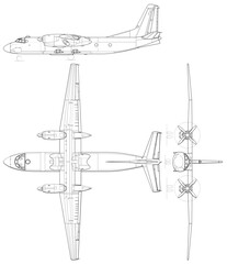 Antonov_An-24_3view blank, outline vector, svg badge, dxf, cnc router file, laser engraving, cricut, ezcad, digital cutting file for laser cutting, laser engraving template