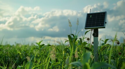 EcoFriendly Innovation SolarPowered Sensor Monitoring RealTime Environmental Data in Vibrant Field Setting