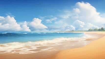 Fototapeta premium Golden sandy tropical beach with gentle waves 