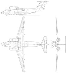 Antonov_An-72_3view  blank, outline vector, svg badge, dxf, cnc router file, laser engraving, cricut, ezcad, digital cutting file for laser cutting, laser engraving template
