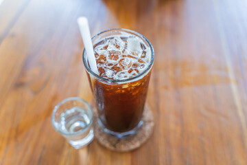 Black coffee, Americano in a cafe by the sea, Sue Flamingo, Ao Yon Beach, Phuket Thailand