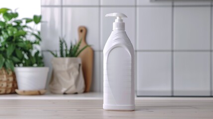 Mockup of white bottle with dish soap Banner with space