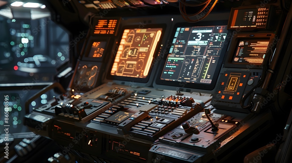 Poster innovative futuristic control panel for high tech monitoring and analysis